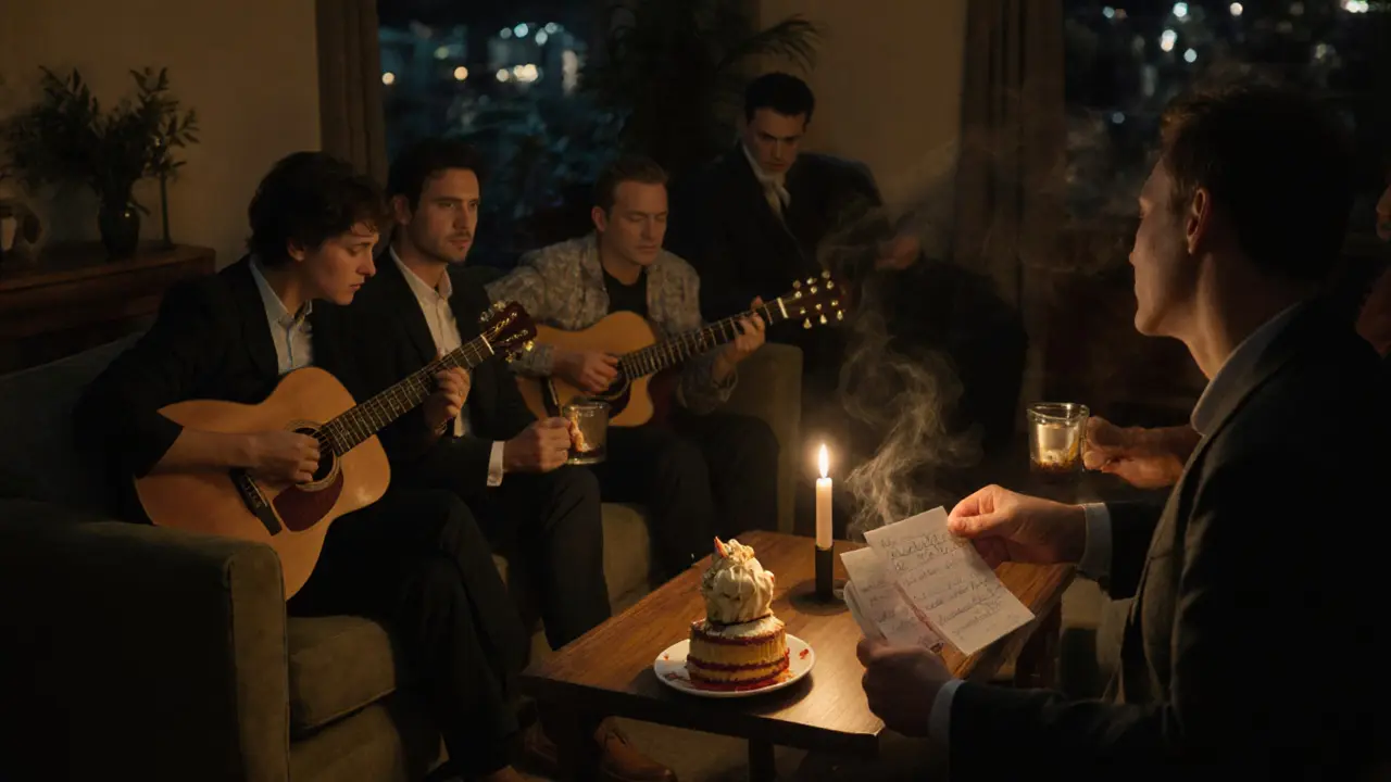 Guests relaxing with coffee and cake sundaes as the party winds down