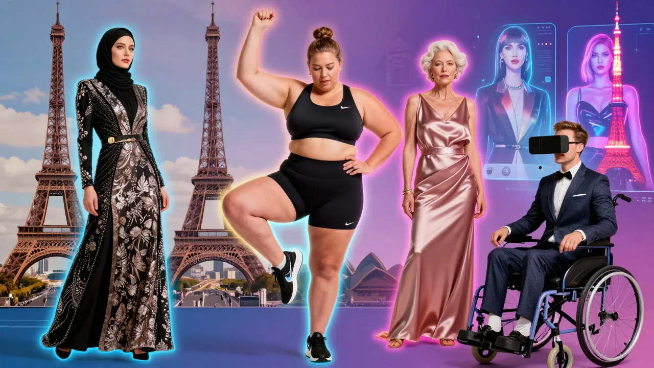 A vibrant collage of curvy models of all backgrounds in fashion, sport, and luxury settings.