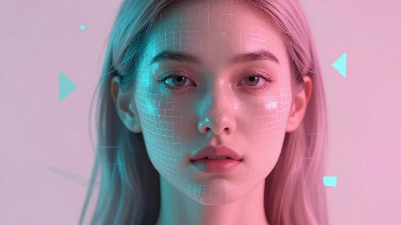 Half human half digital avatar model portrait