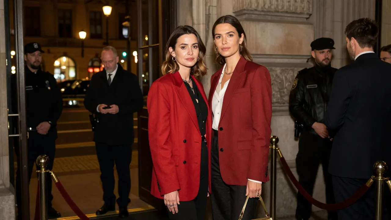 Well dressed guests at velvet rope entrance
